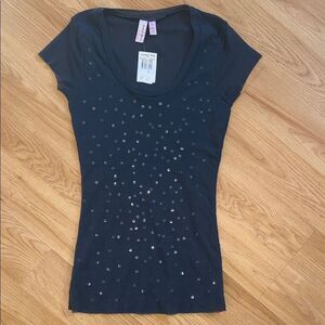 NWT Sweet Pea By Staci Frati Gray Sequin Short Sleeve Top Mesh Medium